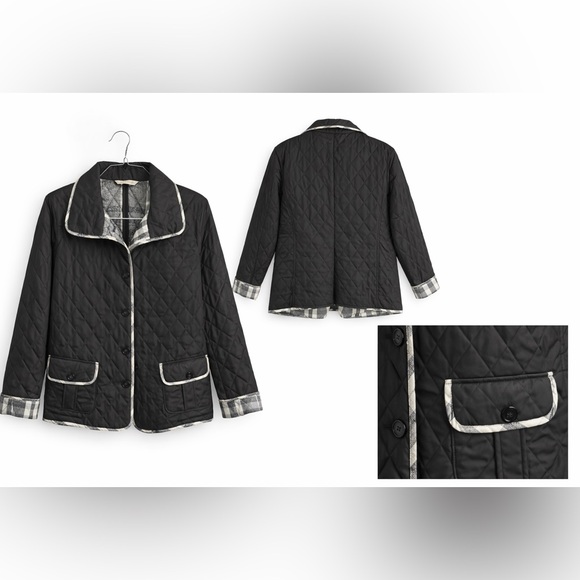 Burberry Black Quilted Puffer Jacket with White Trim
